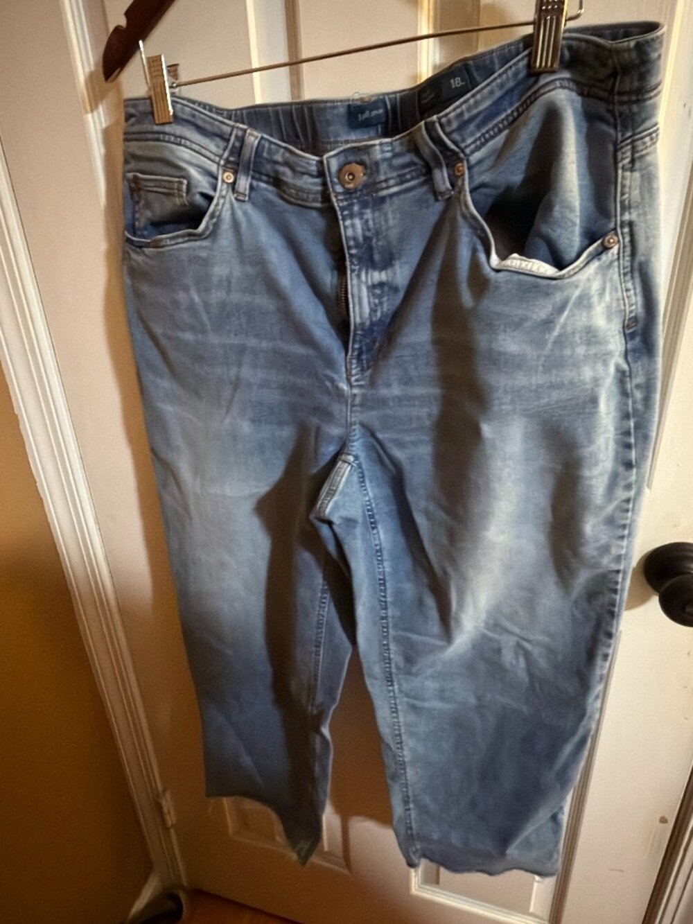 J.Jill High-Rise Straight Leg Crop Jeans | Frayed Hem | Blue | Size 18